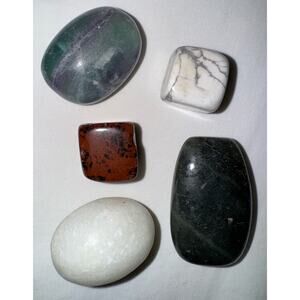 Set Of 5 Green Jade, Natural Red Jasper, Howlite Square, Verdure, Agate